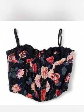 Urban Outfitters Out From Under Dark Navy Floral Lace Corset Bustier Size S